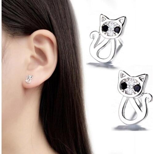 SMJEL Lovely Cute Crystal Zircon Cat Stud Earrings for Women Fashion Lovely Amimal Cat Earings Girl Kids Birthday Gifts
