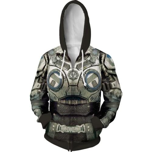 Gears of War 5 Long Sleeve Sweatshirt 3D Printed Zipper Cardigan Hooded Sports Women Men Oneck Costume Funny Pullover Jacket