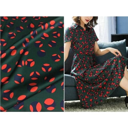 Dark green bottom temperament dot printing heavy elastic silk satin cloth brand silk dress fabric spring and summer fashion new