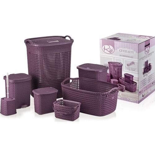 Rio 7Li Bathroom Knitted Plastic Dowry Set Damson
