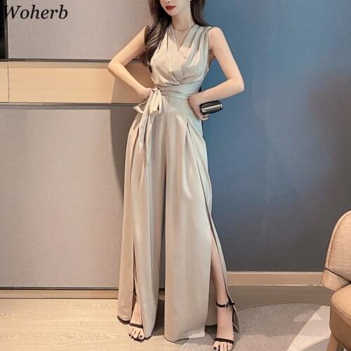 Woherb Summer Women Sexy Sleeveless Tank Jumpsuits Romper Ladies Loose Wide Leg Pants Overalls Playsuits Jumpsuits Casual 2021