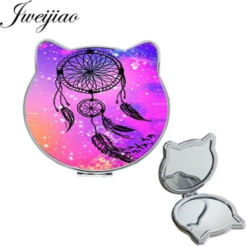 Youhaken purple Cartoon Dreamcatcher leather pocket mirror Legend of Beauty Cat Ear Shaped Mini Tools for for girls DH90