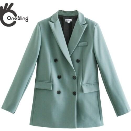 OneBling 2021 Za Woman Casual Traf Coat Autumn Colored Loose Blazers OL Style Office Lady Slim Double Breasted Long Suit Jacket
