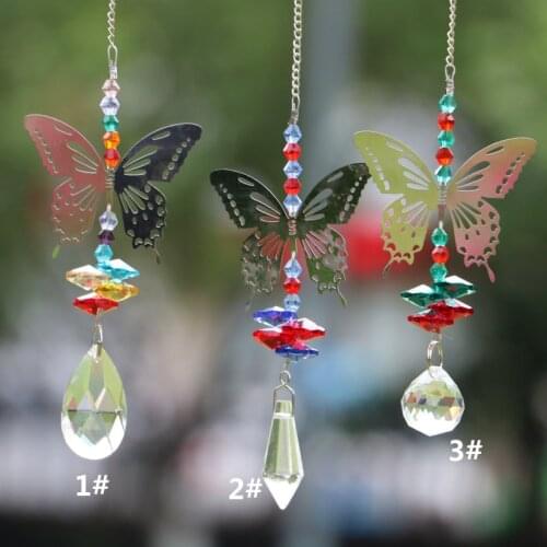 1PCS Rainbow Handmade Butterfly Suncatcher Crystal Prisms Pendant Hanging Window Home Garden Decor