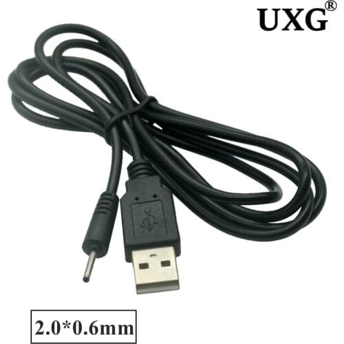 2A Black DC power plug USB A to DC 2.0 mm x 0.6 mm 5 Volt DC 2.0x0.6mm Barrel Jack charging Power Cable charge adapter cables 1m
