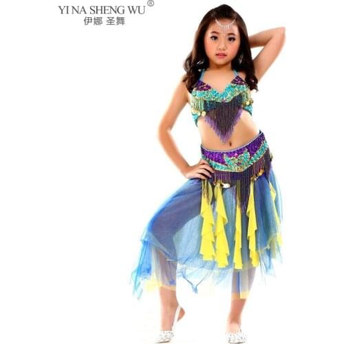 3pcs Bellydancing Performance Clothes For Grils Oriental Dance Costumes Skirt Bra Belt Suit Kid Belly Dance Costume Set 3 Pieces
