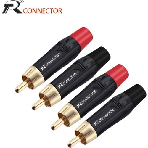 2pcs High quality RCA male plug Connector gold plating audio adapter black&red
