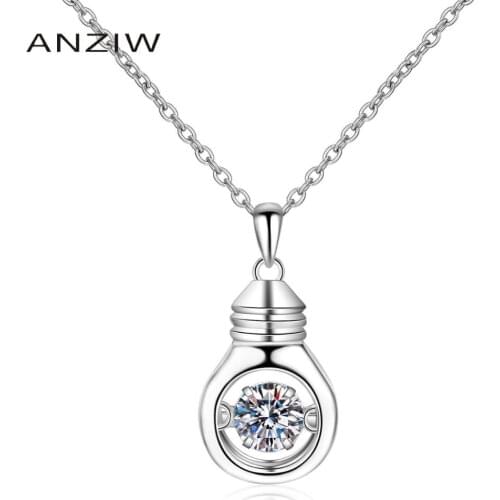 ANZIW 925 Sterling Silver Moissanite Diamond Neckalces Silver 0.5CT Bulb Type Necklace Women Wedding Engagement Jewery Gifts