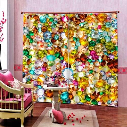 Glitter Colorful Jewelry Curtain Photo Print For Living room Bedroom Blackout Window Drapes Decor Sets Customizable any size