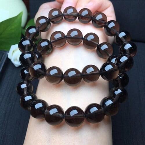 Large size Natural Brown Smoky Crystal Quartz Bracelet Stretch Crystal Round Beads Women Men bracelets anime