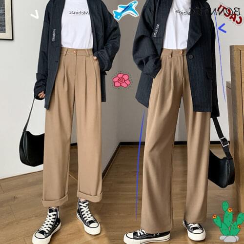 Wide-leg Pants Women BF Style Chic Fall Basic Daily All-match Popular Popular Femme Casual Ladies Full Length Trousers Women