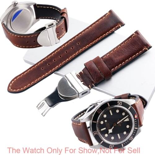 CARLYWET 20 22mm Genuine Leather Replacement Wrist Watchband Strap Belt Loops Band Bracelets For Rolex Tudor Black Bay Seiko