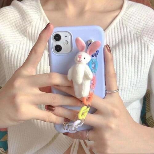 Bunny Pendant Bracelet Soft Candy Phone Case for Huawei P Smart 2021 Z 2020 S Plus Pro 2019 Honor V20 V30 Play 3E 4 Pro X10 Lite