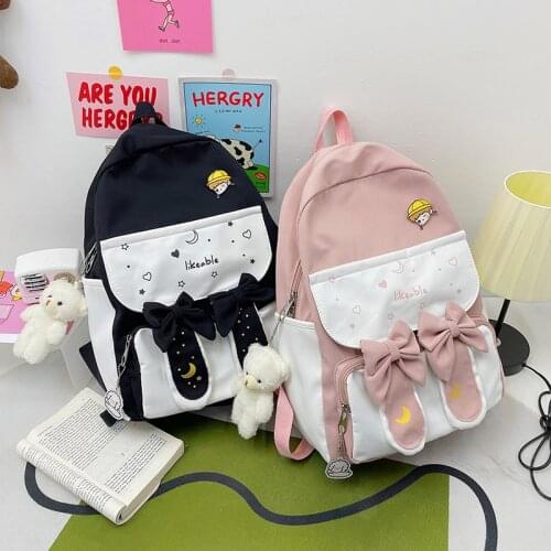 Childrens Bag Kawaii Backpack Student Cute Print For Teenage Girls Book Bags Women Fashion School Bags Female Rabbit Ears Nylon