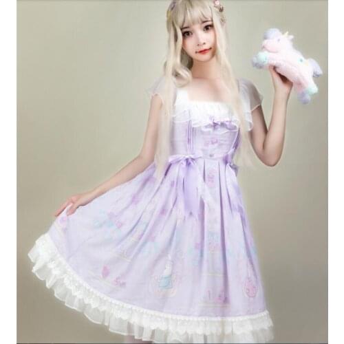 Girls Kawaii Lolita OP Sleeveless Dress Cos Lolita Cute Princess Dress Loli Tea Party Vintage Fairy Dress