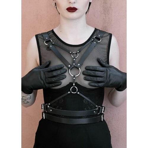 Gothic Women PU Leather Shoulder Belt Criss-cross Front Body Chest Harness Adjustable Bondage Waistband Punk Costume Accessories