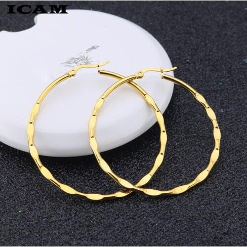 ICAM Vintage Gold Color Big Circle Hoop Earrings for Women Steampunk Ear Clip Party Jewelry Accessories Gift