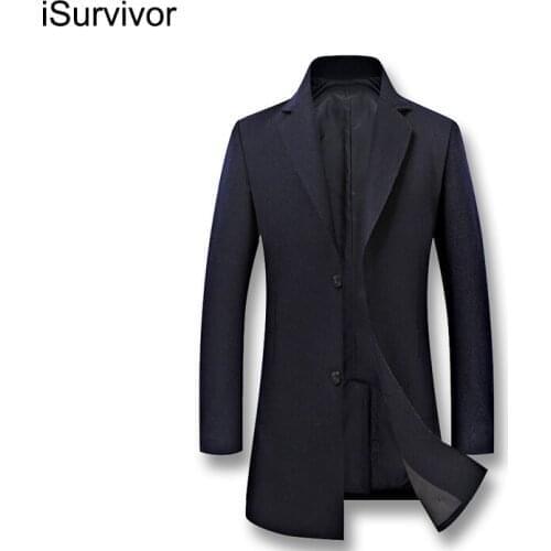 ISurvivor 2021 Men Warm Long Parkas Woolen Jackets Coat Hombre Male Casual Fashion Slim Fit Winter Autumn Business Casual Jacket
