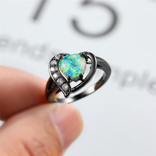 Dainty Crystal Love Heart Engagement Ring Fashion Female White Opal Thin Ring Vintage Bridal Black Gold Wedding Rings For Women