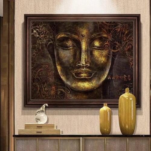 Gold and Black Face Buddha Oil Painting on Canvas Cuadros Posters and Prints Scandinavian Wall Art Picture for Living Room Decor