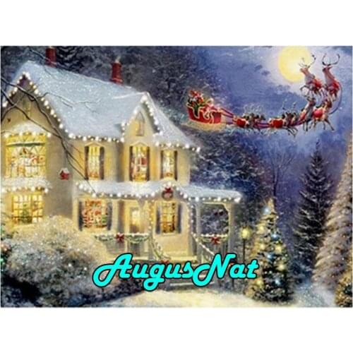 Night christmas diamond painting cottage daimond embroidery snow cabin diamant painting puzzle picture diamant stickers decor