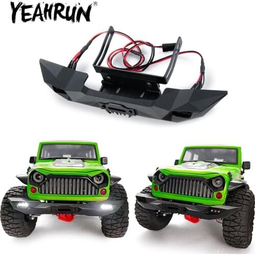 YEAHRUN Aluminum Alloy Front Bumper Mount Kit Bull Bar with LED Light for Axial SCX10 1/10 RC Crawler Car Upgrade Parts