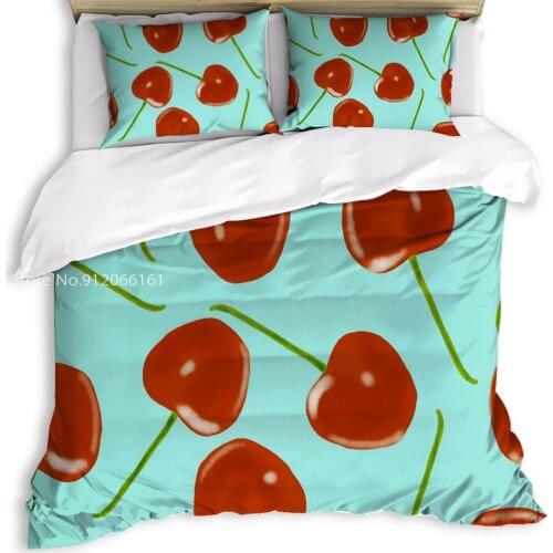 New Summer Fruit Print Bedding Set Watermelon Cherry Pattern Single Double Queen King Quilt Covers Bedclothes Duvet Cover
