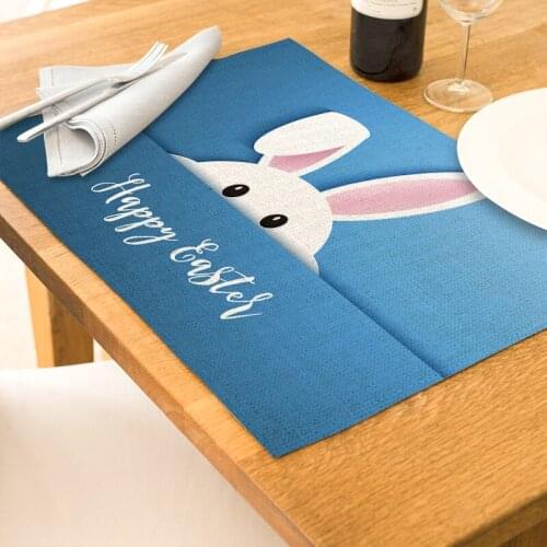 Easter Eggs Kitchen Placemat Cotton Linen Waterproof Table Mats 42x32 Cartoon Bunny Pattern Coaster Nordic Western Placemat