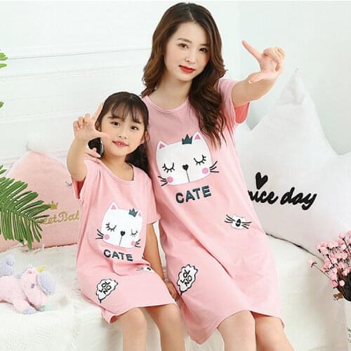 Summer Girls Nightgowns Pajamas Kids Short sleeved Nightdress Cute 100% Cotton Child Baby Sleeping Dress Size 8 10 12 14 Years