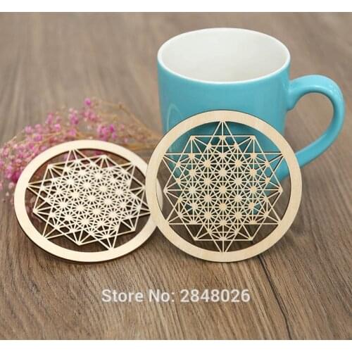 Charging Grid Sacred geometry Metatron‘s Cube alter tools engraved wood grid plate wooden Coaster,Wall Art Home Decor