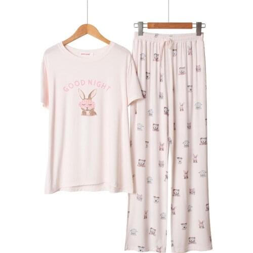 Cute Cartoon 2PCS Sleep Suit Casual Modal Nightwear Women Sleepwear Pajamas Set Loose Pyjamas Intimate Lingerie Soft Homewear