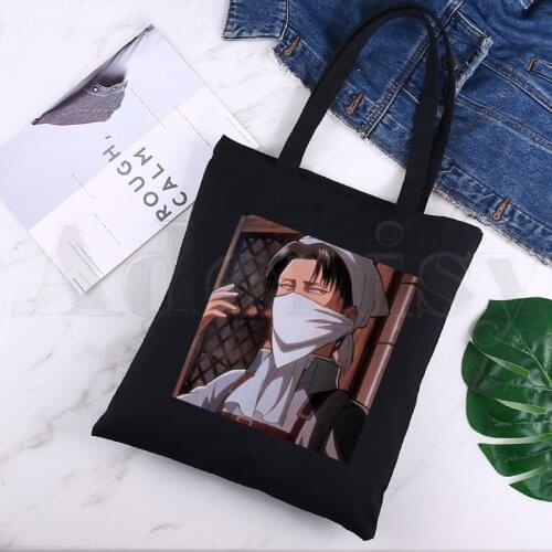 Attack on Titan AOT Anime Levi Ackerman Shingeki Large Capacity Storage Handbag Shoulder Bag Tote Reusable Student Bookbag