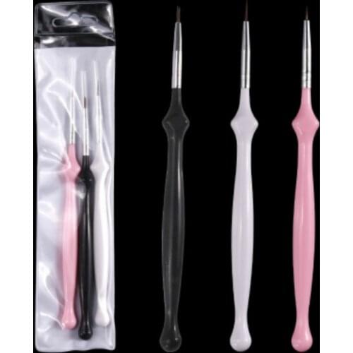 3Pcs Acrylic French Stripe Nail Art Liner Brush Set 3D Tips Manicure Ultra-thin Line Drawing Pen UV Gel Brushes Painting Tools