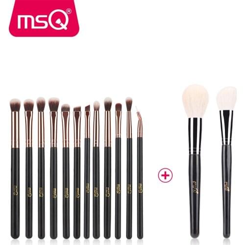 MSQ 14pcs Rose Gold Brush Eyeshodaw Powder Foundation Makeup Brushes Set Blusher Blending Lip Eyeliner Goat & Synthetic Hair
