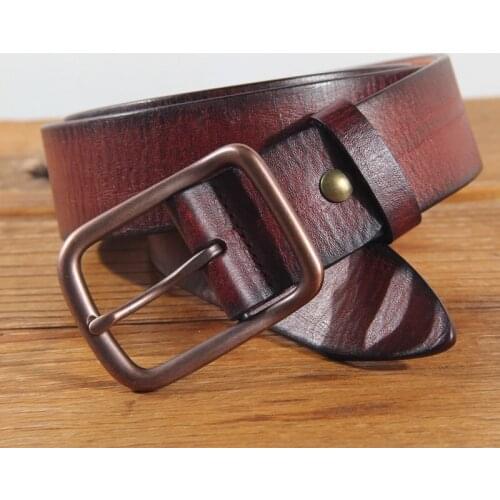 Top Cowhide Luxury Pure Copper Pin Buckle Casual Cummerbund Fashion Youth Retro Wild Denim High Quality Mens Belt 3.8cm