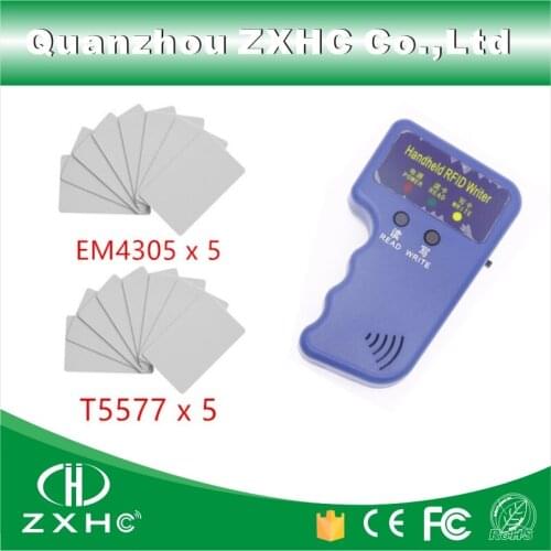 Handheld RFID Reader Writer 125KHZ RFID Copier Access Control Card Duplicator For ID Mode +5pcs T5577 Card and+ 5pcs EM4305 Card