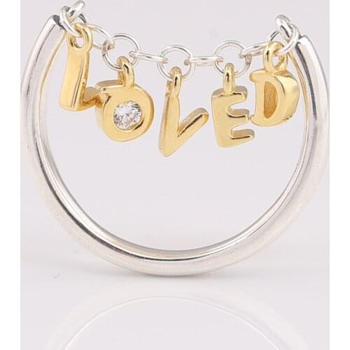 S925 Shine Loved Script With Crystal Ring For Women Wedding Party Gift fit Lady Fine Jewelry