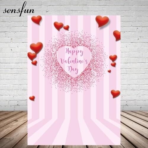 Sensfun Romantic Valentines Day Backdrop Red Heart Pink Striped Wall Decoration For Anniversary Photo Studio 5x7FT Vinyl