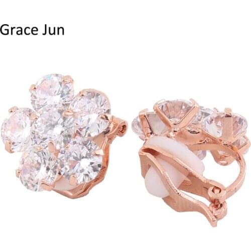 Grace Jun(TM) High Quality 3 Colors Full AAA Cubic Zirconia Clip on Earring Without Piercing Copper Material No Hole Ear Clip