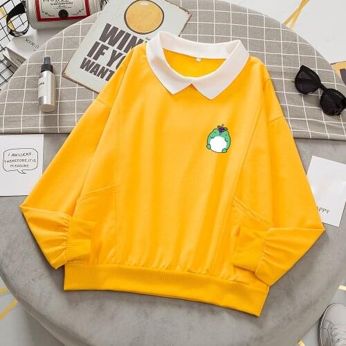 Cute Frog Sweatshirts for Women Cotton Sweatshirt with Pocket Casual Harajuku Hoodies for Girls All-match Kawaii Funny Clothes