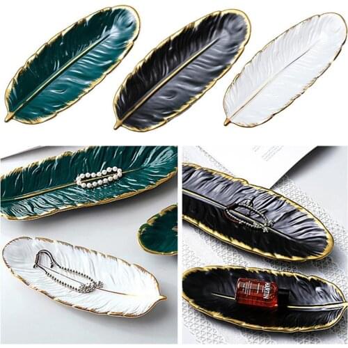 3Colors Cooking Plate Exquisite Plate Stylish Porcelain Creative Wear-resistant Feather Shape Food Plate Visual Effect for Home