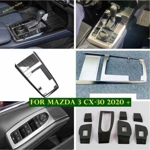 Accessories Central Control Stalls Gear Shift Box / Door Armrest Window Lift Button Panel Cover Trim For Mazda 3 CX-30 2020 2021