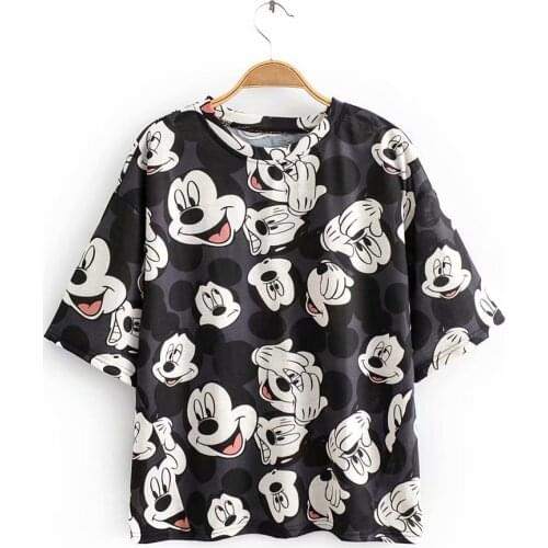 Disney Cartoon Mickey Mouse Shirts For Women Print Round Neck Short-sleeved Women Fashion Clothing Graphic T-Shirts Harajuku