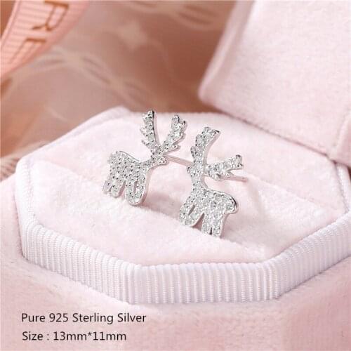Buyee 100% 925 Sterling Silver Fashion Female Earring Exquisite Snowflake Sika Deer Asymmetric Earring Women Christmas Ornaments