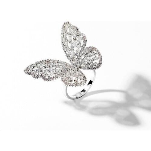 2019 BAFFIN Cute Big Butterfly Open Ring Resizable Silver Color Luxury Cubic Zirconia Max Finger Jewelry For Women Wedding Party