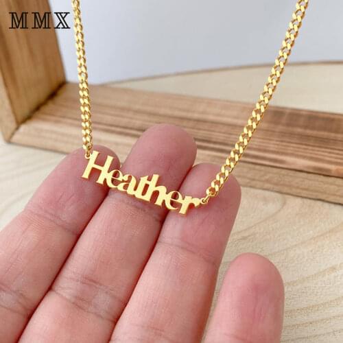 Personalized Lady Necklace Custom Letter Name Pendant Cuban Chain Necklace Golden Collar Stainless Steel Jewelry Birthday Gift