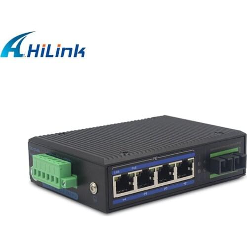 1-Port 100Base SC Fiber 4-Port 10/100Base Ethernet RJ45 Single Mode Dual Fiber 20KM Un-Managed Industrial Media Converter
