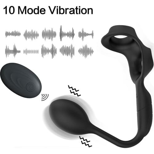 10 frequency Remote Control Anal Plug Vibrators With Penis Ring G Spot Prostate Massager Delay Ejaculation Ring Sex Toys for Men