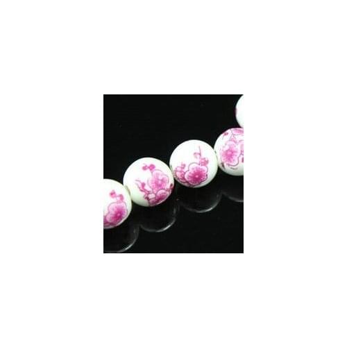 10pcs Decal Ceramic beads 12MM Plum and Peony Spacer Round Loose beads for Jewelry bracelets making DIY accessories
