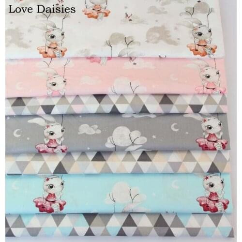 100% Cotton Twill Dreamlike AQUA PINK GRAY WHITE Rbbit Clouds Small Tri angle fabric for Kids Sheet Dress Cushion Decor Craft